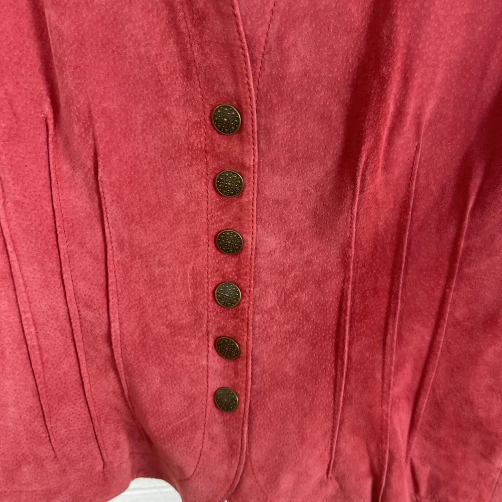 VTG Live A Little Red Suede Jacket Womens L Snap Front Western Boho